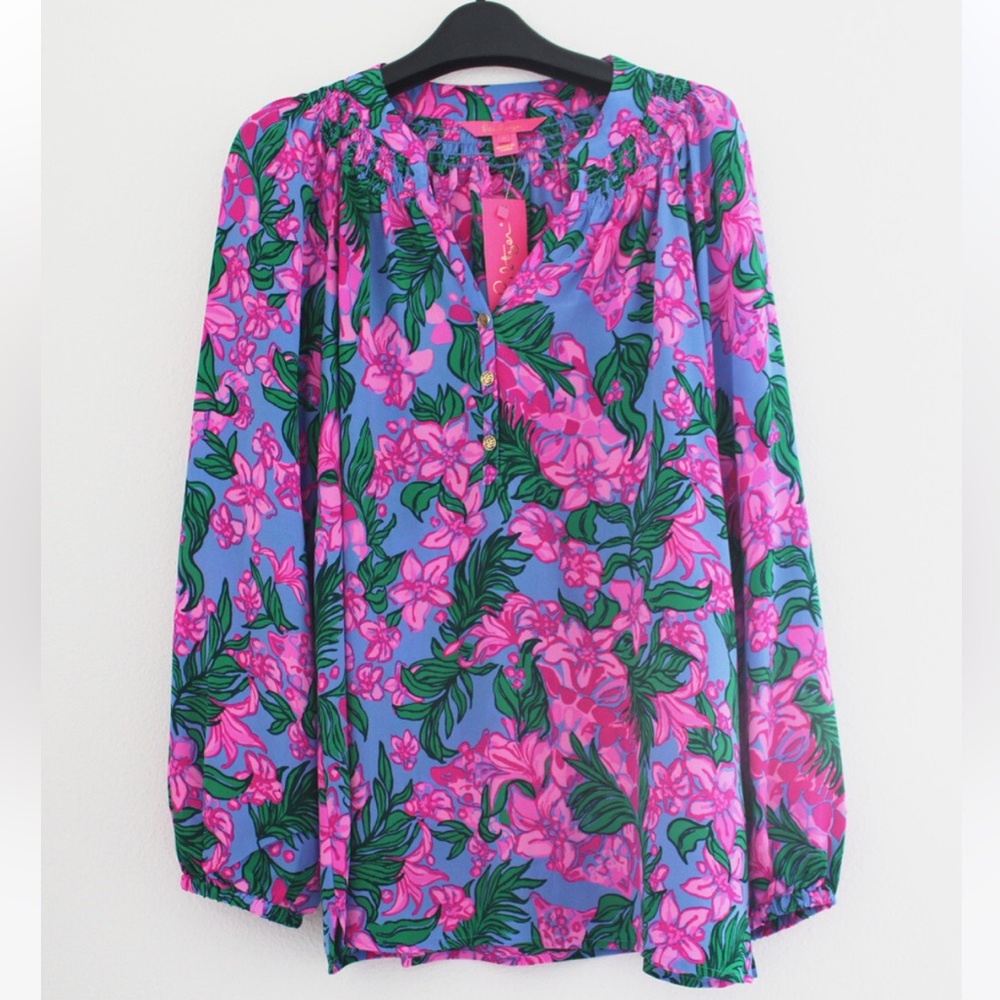 Lilly Pulitzer $178 Elsa Silk Top, Cerise Pink Safari Sunset, Size S - NWT! - Picture 5 of 8